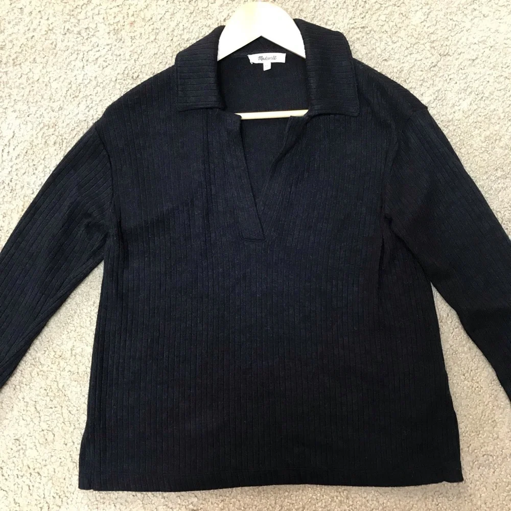 Madewell Relaxed Long-Sleeve Polo Tee in Jet Black - XXS - Picture 2 of 6